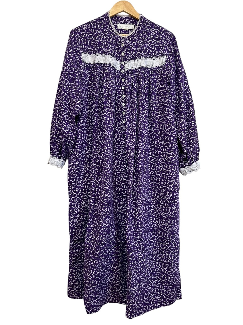 Eileen West Forget Me Not Purple Dainty Floral Flannel Long Nightgown Large